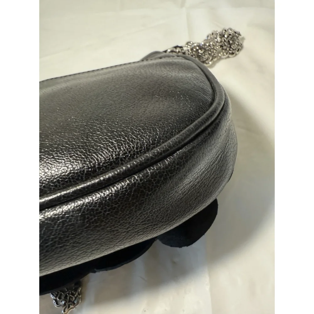 Brighton Rosalie Black Leather Pochettee Handbag Flower baguette